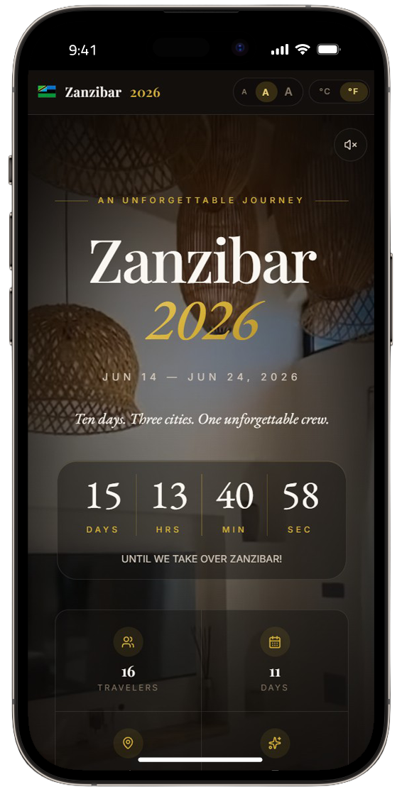 Zanzibar 2026 trip hub on mobile